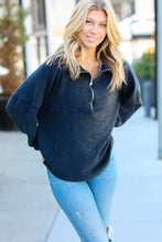 Load image into Gallery viewer, Charcoal Half Zip Hacci Pullover Sweater