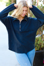 Load image into Gallery viewer, Charcoal Half Zip Hacci Pullover Sweater