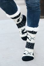 Load image into Gallery viewer, Black Reindeer Sherpa Traction Bottom Slipper Socks