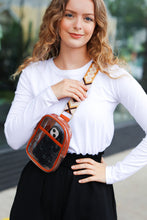 Load image into Gallery viewer, Rust &amp; Clear Cross Body Bag with Embroidered Strap