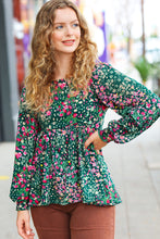 Load image into Gallery viewer, In My Thoughts Hunter Green Floral Babydoll Top