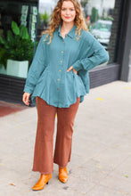 Load image into Gallery viewer, Feeling Bold Teal Button Down Sharkbite Cotton Tunic Top