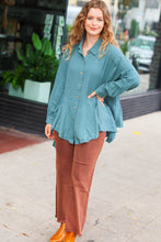Load image into Gallery viewer, Feeling Bold Teal Button Down Sharkbite Cotton Tunic Top