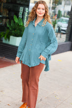 Load image into Gallery viewer, Feeling Bold Teal Button Down Sharkbite Cotton Tunic Top
