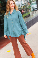 Load image into Gallery viewer, Feeling Bold Teal Button Down Sharkbite Cotton Tunic Top