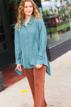 Load image into Gallery viewer, Feeling Bold Teal Button Down Sharkbite Cotton Tunic Top