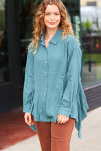 Load image into Gallery viewer, Feeling Bold Teal Button Down Sharkbite Cotton Tunic Top