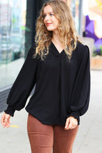 Load image into Gallery viewer, Feeling Bold Black Banded V Neck Smocked Top