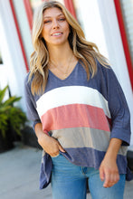 Load image into Gallery viewer, Weekend Ready Navy Color Block Dolman French Terry V Neck Top