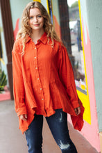 Load image into Gallery viewer, Feeling Bold Rust Button Down Sharkbite Cotton Tunic Top