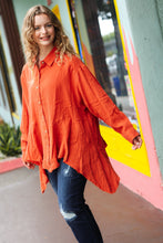 Load image into Gallery viewer, Feeling Bold Rust Button Down Sharkbite Cotton Tunic Top