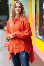 Load image into Gallery viewer, Feeling Bold Rust Button Down Sharkbite Cotton Tunic Top