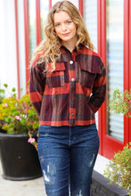 Load image into Gallery viewer, City Streets Burgundy &amp; Rust Plaid Studded Cropped Jacket