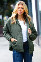 Load image into Gallery viewer, Eyes On You Olive Quilted Puffer Jacket