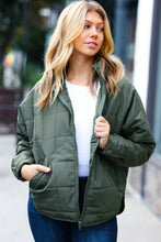 Load image into Gallery viewer, Eyes On You Olive Quilted Puffer Jacket
