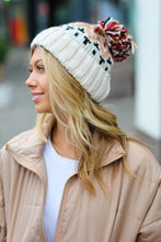 Load image into Gallery viewer, Cream Multicolor Cable Knit Pom-Pom Beanie