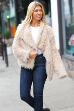 Load image into Gallery viewer, Feeling Love Taupe Faux Tibetan Lamb Fur Collared Coat