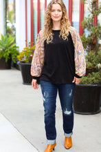 Load image into Gallery viewer, A Piece of Me Black Abstract Print Textured Bubble Sleeve Top
