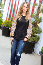 Load image into Gallery viewer, A Piece of Me Black Abstract Print Textured Bubble Sleeve Top