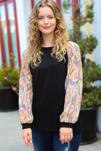 Load image into Gallery viewer, A Piece of Me Black Abstract Print Textured Bubble Sleeve Top