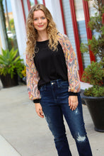 Load image into Gallery viewer, A Piece of Me Black Abstract Print Textured Bubble Sleeve Top