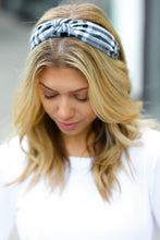 Load image into Gallery viewer, Black &amp; White Christmas Plaid Top Knot Headband