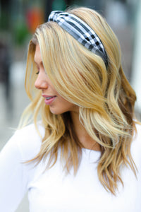 Black & White Christmas Plaid Top Knot Headband