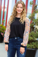 Load image into Gallery viewer, A Piece of Me Black Abstract Print Textured Bubble Sleeve Top