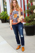 Load image into Gallery viewer, What I Like Rust/Charcoal Two Tone Knit Plaid V Neck Top