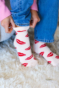 Red Lips Crew Socks