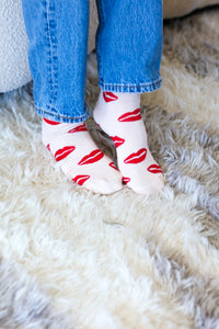Red Lips Crew Socks