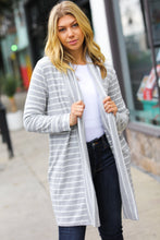 Load image into Gallery viewer, Taking It Easy Grey Striped Hacci Open Cardigan