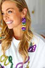 Load image into Gallery viewer, Mardi Gras Sequin &amp; Beaded Dangle Earrings