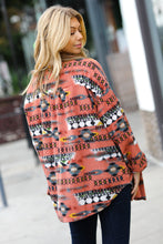 Load image into Gallery viewer, Trendy Rust Aztec Print Button Down Brushed Shacket