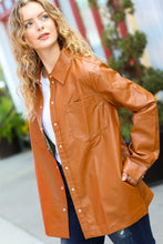 Load image into Gallery viewer, Open Your Heart Rust Vegan Leather Snap Button Shacket