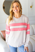 Load image into Gallery viewer, Rally Day Taupe &amp; Coral Game Day Stripe Outseam Terry Top