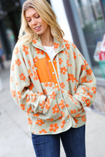 Load image into Gallery viewer, Spice Of Life Sage Flower Print Sherpa Button Down Jacket