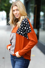 Load image into Gallery viewer, Rust &amp; Black Cashmere Feel Leopard Patch Work Dolman Top