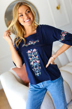 Load image into Gallery viewer, Keep You Close Navy Floral Embroidery Square Neck Blouse