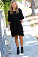 Load image into Gallery viewer, Black Three Quarter Puff Sleeve Babydoll Dress