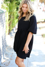 Load image into Gallery viewer, Black Three Quarter Puff Sleeve Babydoll Dress