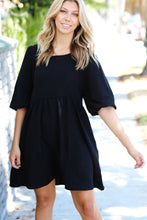 Load image into Gallery viewer, Black Three Quarter Puff Sleeve Babydoll Dress