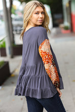 Load image into Gallery viewer, Feeling Your Best Charcoal Floral Patchwork Tiered Babydoll Top