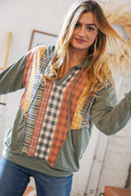 Load image into Gallery viewer, Moss Multi-Plaid French Terry Pocketed Hoodie