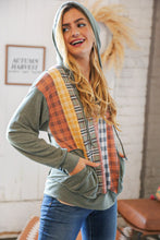 Load image into Gallery viewer, Moss Multi-Plaid French Terry Pocketed Hoodie
