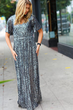 Load image into Gallery viewer, Black Silver Sequin Flutter Sleeve Side Slit Maxi Dress