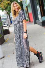 Load image into Gallery viewer, Black Silver Sequin Flutter Sleeve Side Slit Maxi Dress