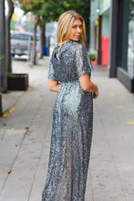 Load image into Gallery viewer, Black Silver Sequin Flutter Sleeve Side Slit Maxi Dress