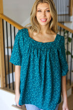 Load image into Gallery viewer, Perfectly You Teal Floral Three Quarter Sleeve Square Neck Top