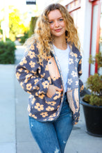 Load image into Gallery viewer, Bold Energy GreyFlower Power Sherpa Button Down Jacket